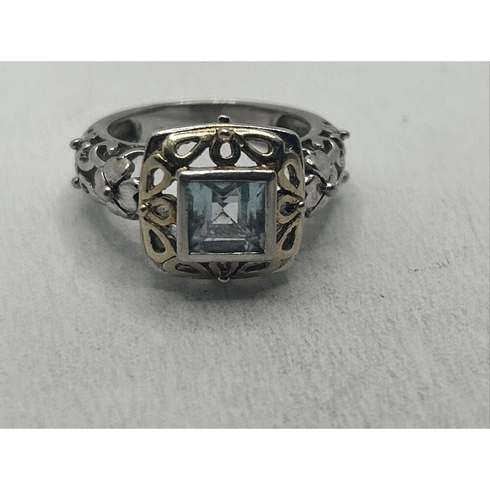 Vintage Blue Topaz Gold Overlay Signed UTC 925 Sterling Silver Size 7 Ring